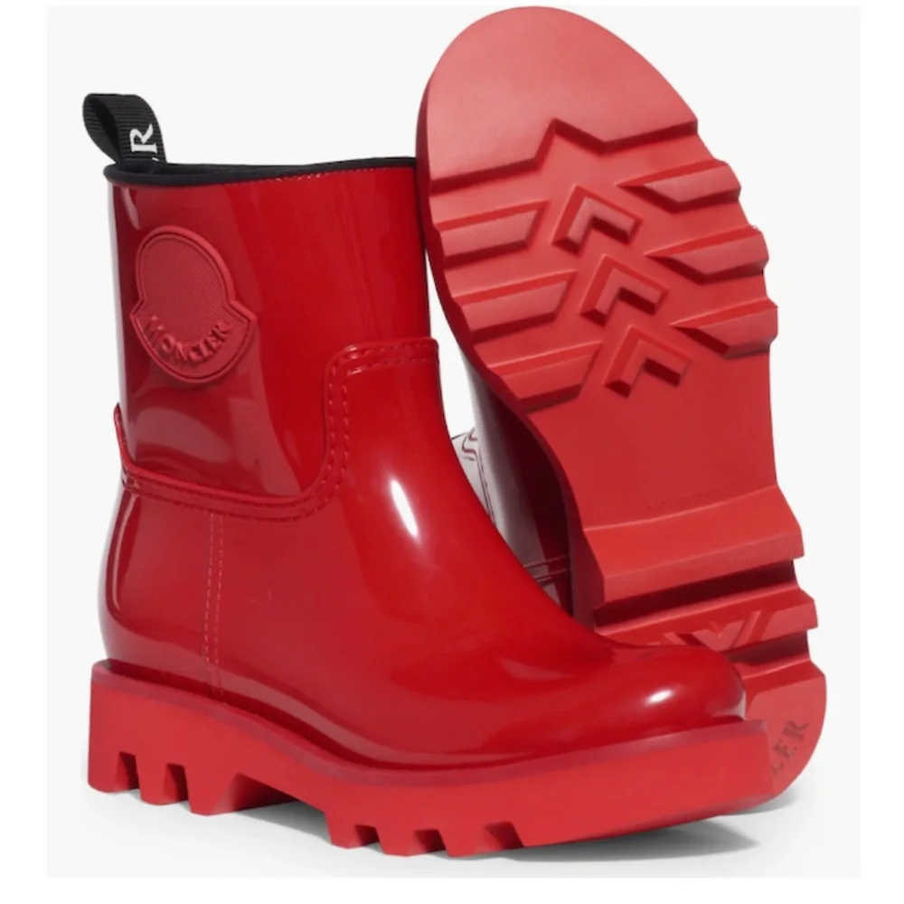 NIB $495 Moncler Ginette Logo Waterproof Rain Boot (Women) 7US / 37EU, RED!